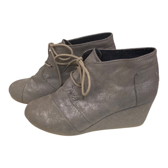 Toms‎ Kala Metallic Taupe Lace Up Chukka Wedge Booties Size 10 - Picture 6 of 9